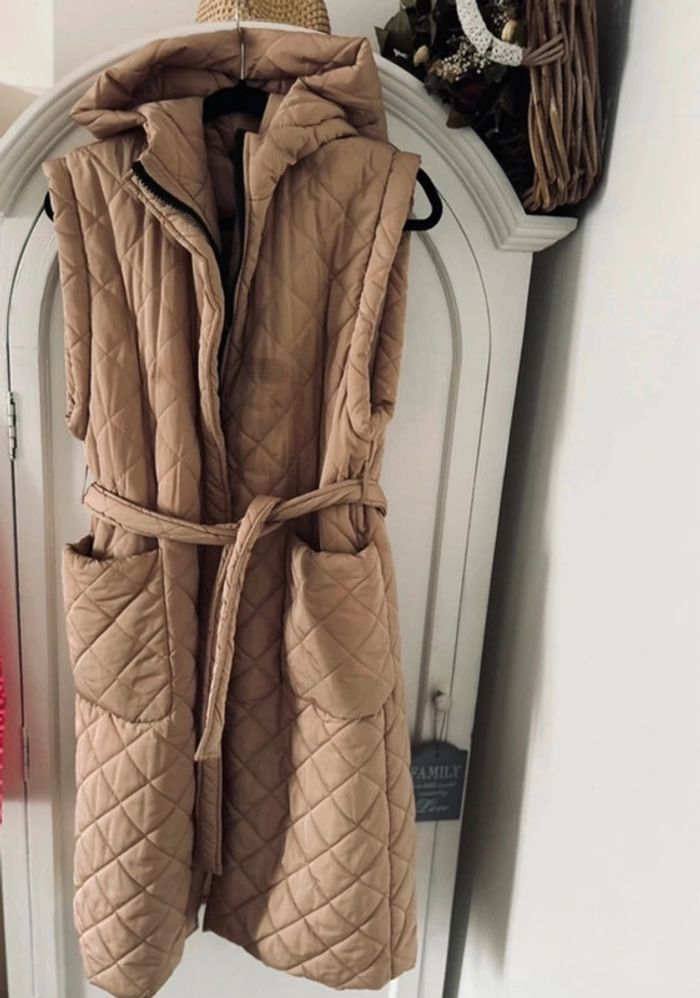 Doudoune sans manches matelassé grande taille beige - photo numéro 2