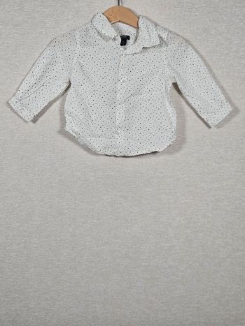 Chemise manches longues blanche a pois noir kiabi 9 mois 69-72cm 