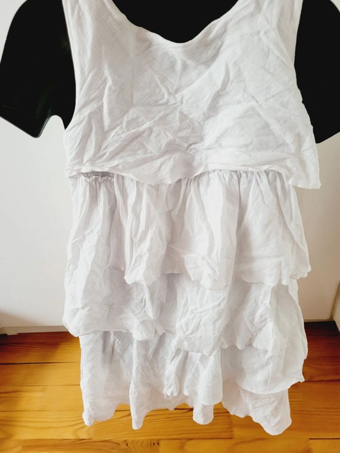 Robe Ikks blanc à volants taille XS 34 coquette aesthetic mini dress 53% lin - photo numéro 6