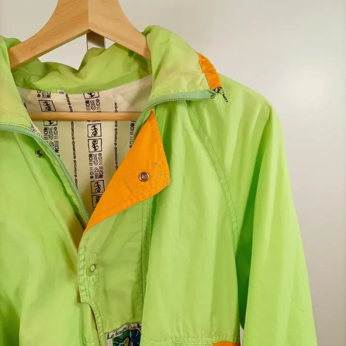 Veste coupe-vent vintage Le Temps des As vert fluo orange coton polyester 80s taille L A1475 - photo numéro 2