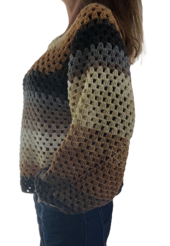 pull tricot crochet bohème beige marron - photo numéro 2