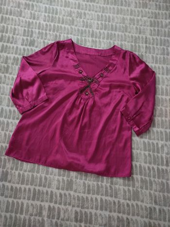 Blouse chemisier manches 3/4 fushia style oriental perles taille 42