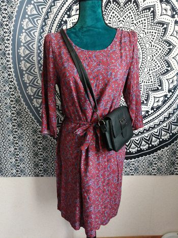 Robe bordeaux manches longues motifs fleuris avec ceinture / bonobo / (S)