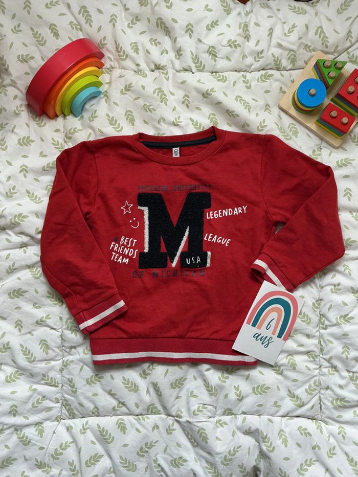 sweat rouge impression devant 6 ans NPO