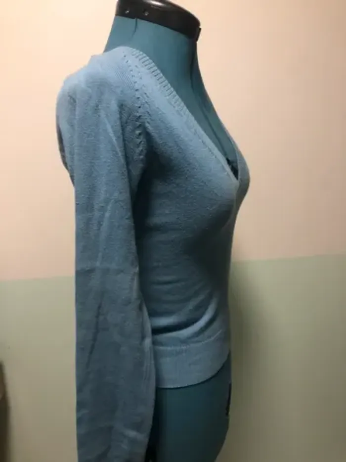 Pull bleu femme S 36 col v petit tricot Zara trafaluc - photo numéro 2
