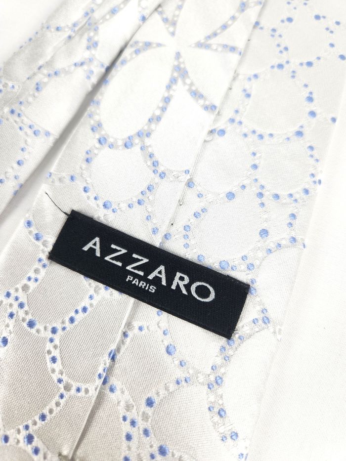 Cravate Azzaro en soie Motif floral discret Gris clair et bleu - photo numéro 6