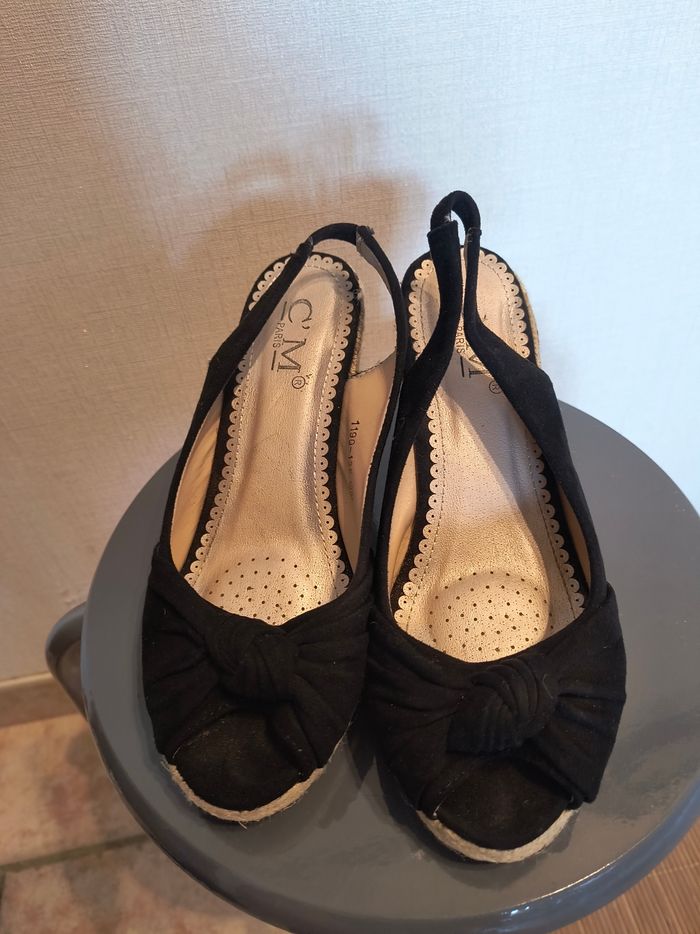 Sandales compensées femme noir 38 - photo numéro 2