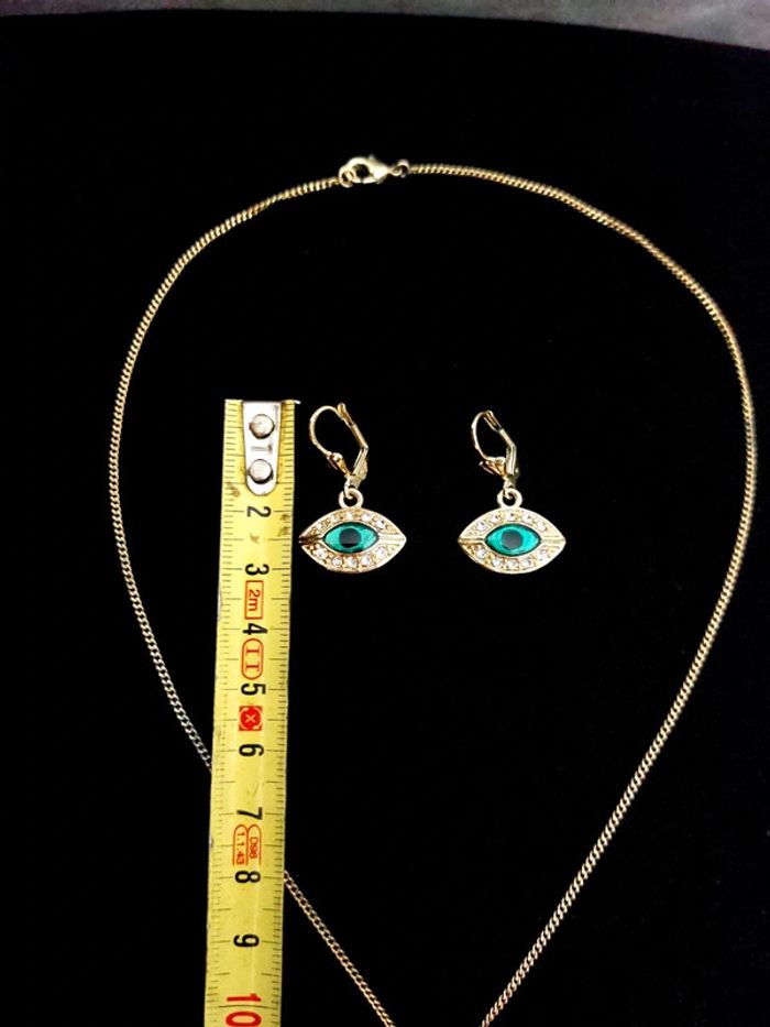 Magnifique parure collier et boucles d'oreilles mauvais œil en plaqué or - photo numéro 4