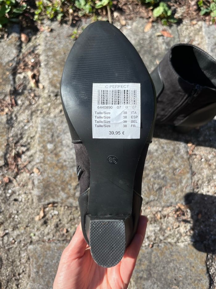Bottines noires brides à talon taille 37/38 talons à 8 cm - neuves - photo numéro 2