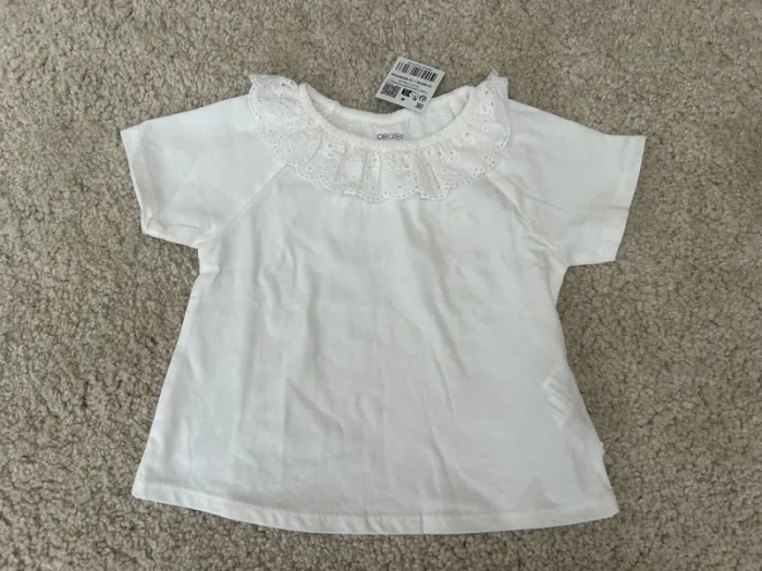 Neuf - Tee-shirt blanc à manches courtes en coton bio bébé fille - Obaibi - 12 mois