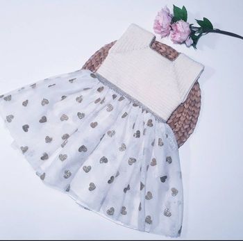 Vêtement ensemble robe fleurie  tricot fait main bébé fille 18 mois