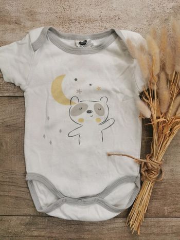 🌸Body manches courtes 9mois blanc gris nuage mixte