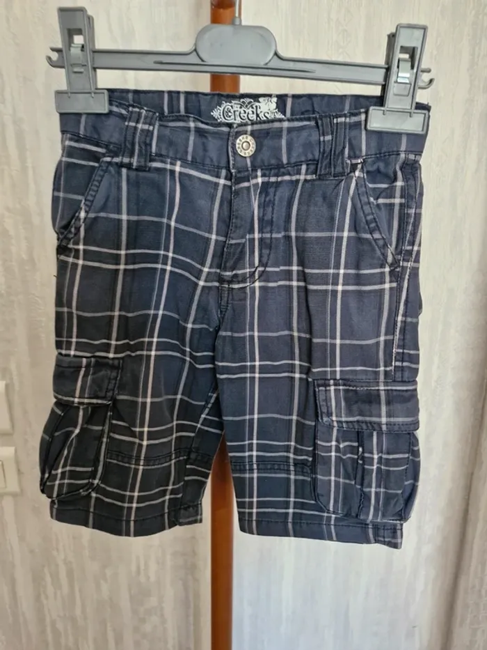 Short garçon 3 ans Creeks Bleu marine avec rayures blanches carreaux coton