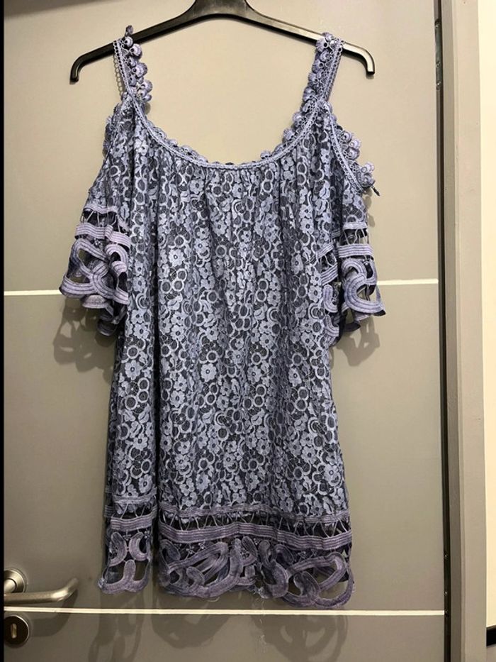 Robe tunique femme dentelle Babydoll bleu crochet - photo numéro 3