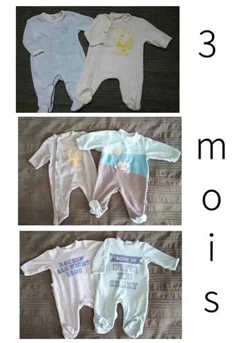 Lot de 6 pyjamas velours taille 3 mois bébé garçon (Dont 1 OFFERT) bleu, turquoise, gris, jaune