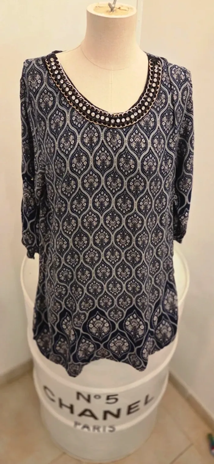 Tunique / robe imprimé cachemire col strass – R&F – Taille unique - photo numéro 3