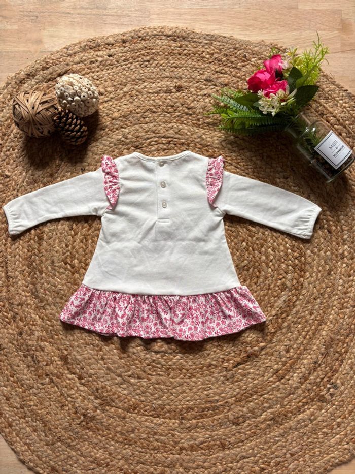 🌺Tunique blanche et rose manche longue au chat fleuris Taille 6mois/68cm🌺 - photo numéro 6