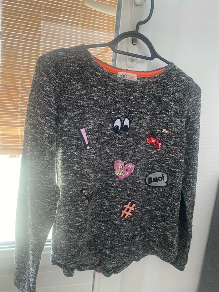 Sweat H&M gris chiné manches longues