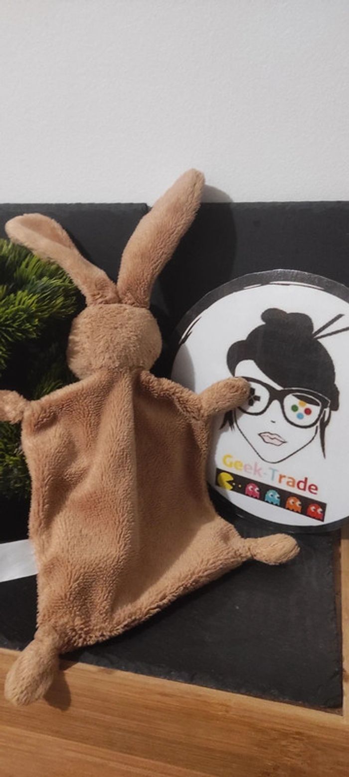 doudou lapin nicotoy marron empreintes pattes plat carré - photo numéro 2