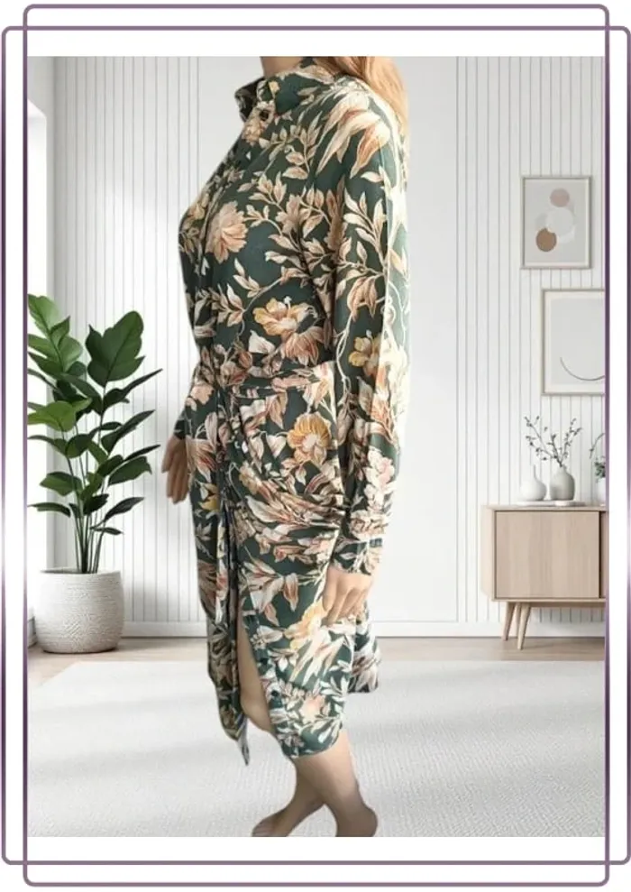 .robe longue H&M vert avec motifs floraux ,port de ceinture taille XS/S - photo numéro 6