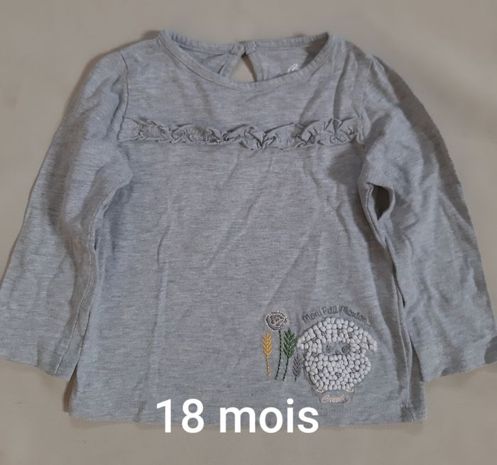 Tee-shirt manches longues gris fille - Creeks - 18 mois