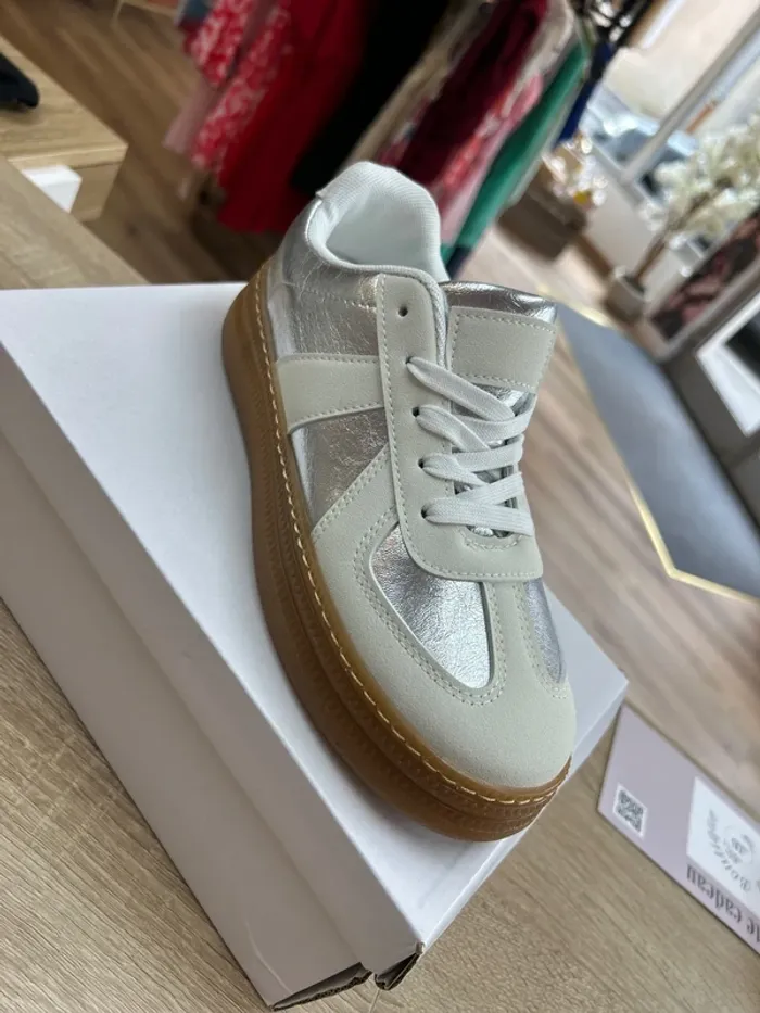 Basket femme taille 37 chaussures femme blanc et argent tennis femme 37 - photo numéro 2