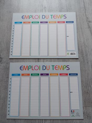 Lot de 2 emploi du temps cartonnés