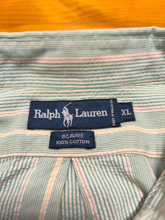 Chemisette à rayures - Ralph Lauren - Blaire - Logo brodé marine - Turquoise, blanc - Taille XL - photo numéro 7