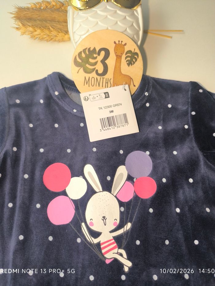 Pyjama velours 3 mois fille tom&kiddy neuf - photo numéro 2