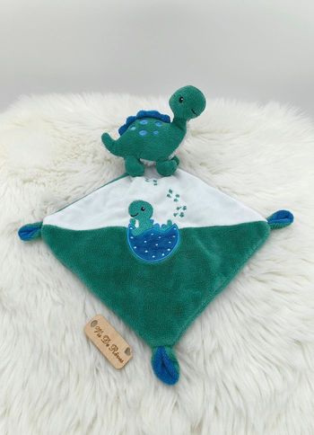 Doudou plat dinosaure Vert blanc bleu Tex Baby