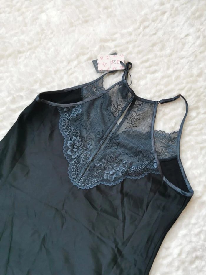 Caraco bustier top lingerie satin et dentelle gris foncé Sylvie Designs S 36