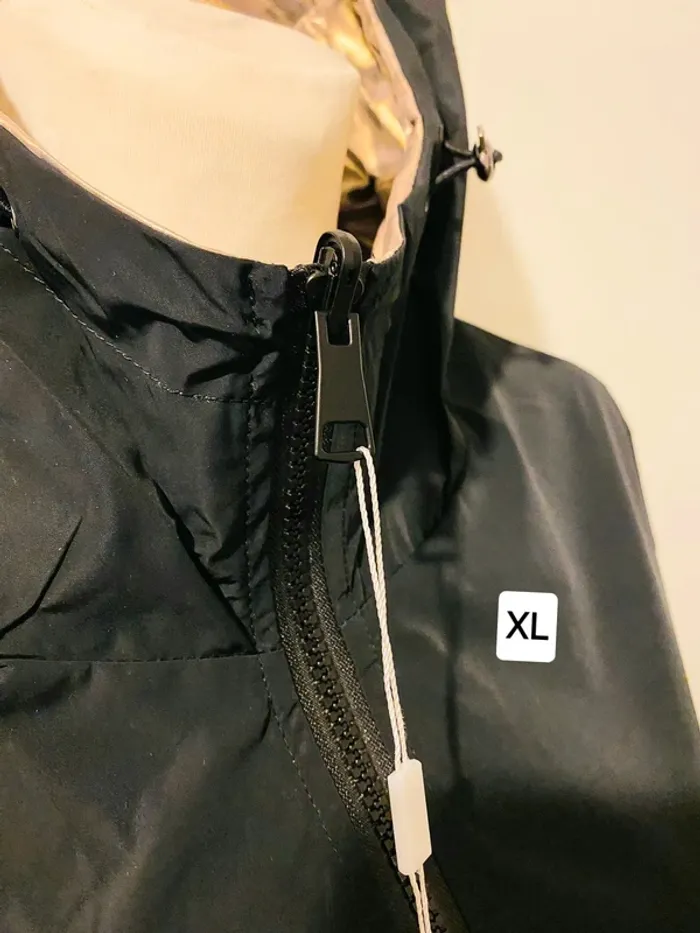 Manteau parka femme imperméable réversible long noir/doré léopard taille XL - photo numéro 3