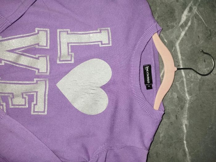 Pull fille motif love cœur argenté violet 6 ans - photo numéro 2