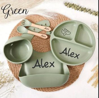 Ensemble vaisselle repas pour bébé à personnaliser Vert Neuf