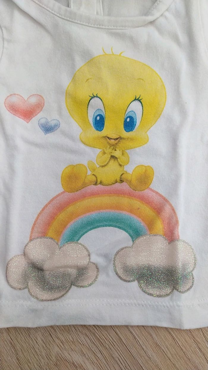 T-shirt MC titi 3 mois oiseau coeur arc en ciel - photo numéro 2