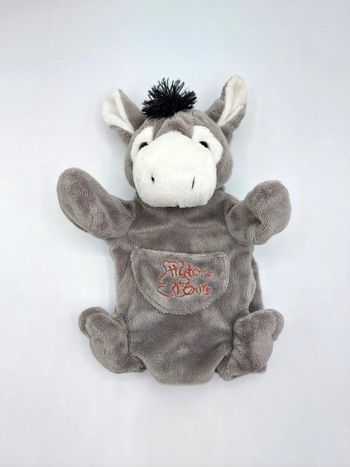 Peluche doudou marionnette âne gris blanc noir HISTOIRE D’OURS brodé marron