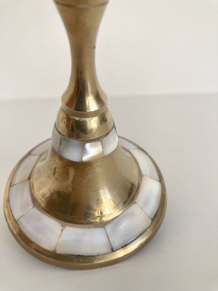 Chandelier 3 branches - Bougeoir en laiton et nacre / Vintage - photo numéro 6