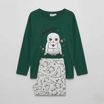 Ensemble Pyjama Harry Potter – Motif Hedwige – Vert et Gris – Taille M