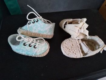 Lot de 2 paires chaussures bébé fille  tape à l'œil 0, 12 mois, beige, bleu, blanc, taille 16- 17, été,batheme, cérémonie, mi saison été