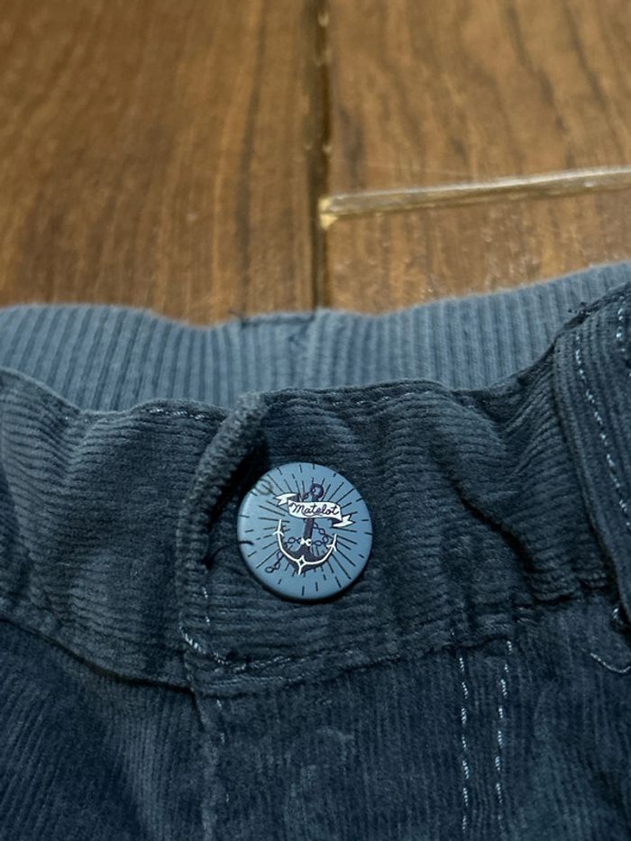 Pantalon en velours côtelé bleu a empiècements sergent major taille 3 ans - photo numéro 2
