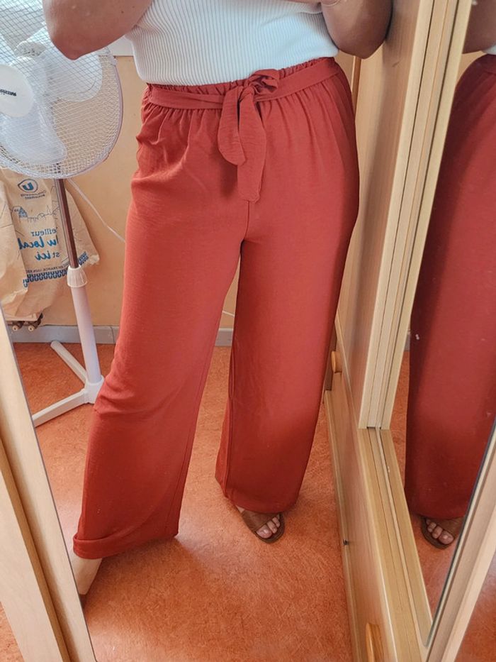 Pantalon à jambes larges / palazzo terracotta TU 36/40 - photo numéro 2