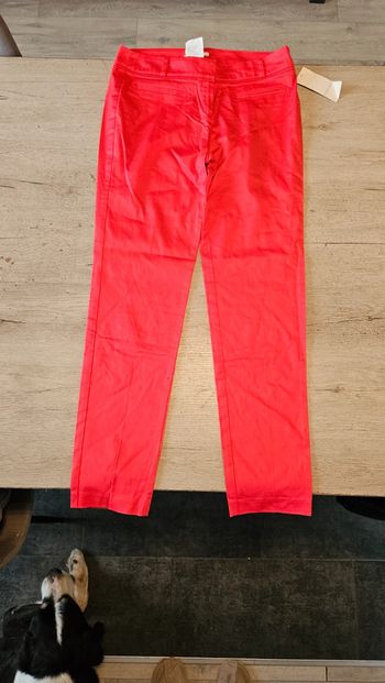 Pantalon léger, rouge clair, coupe droite, stretch, Camaîeu, 40, neuf