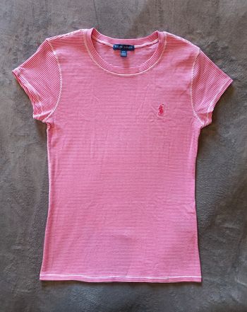 Tee-shirt haut pour femme Ralph Lauren taille M très bon état coloris rayé rose et blanc marinière 