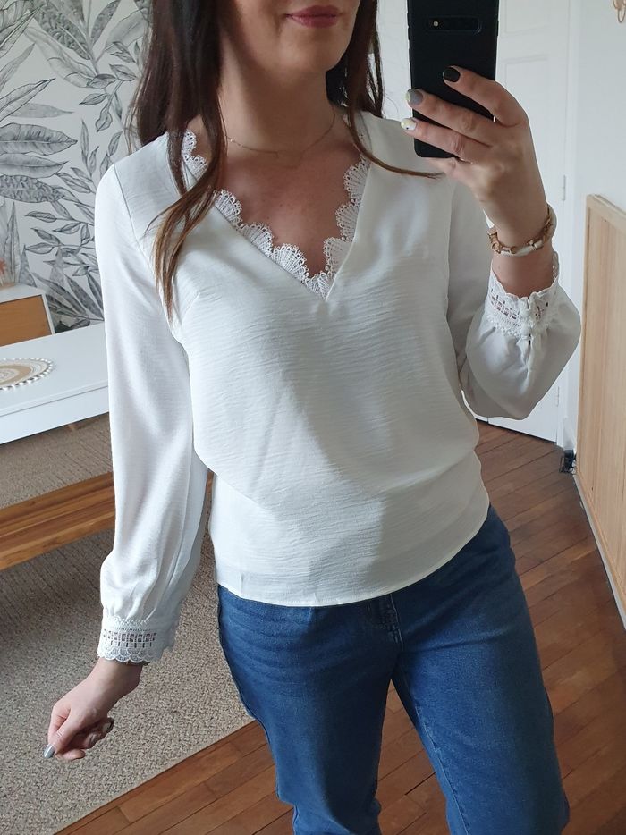 Blouse fluide Alex blanc dentelle Taille L - photo numéro 2