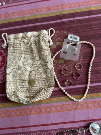 Lot de bijoux nacrés avec bagues de pieds et un étui offert