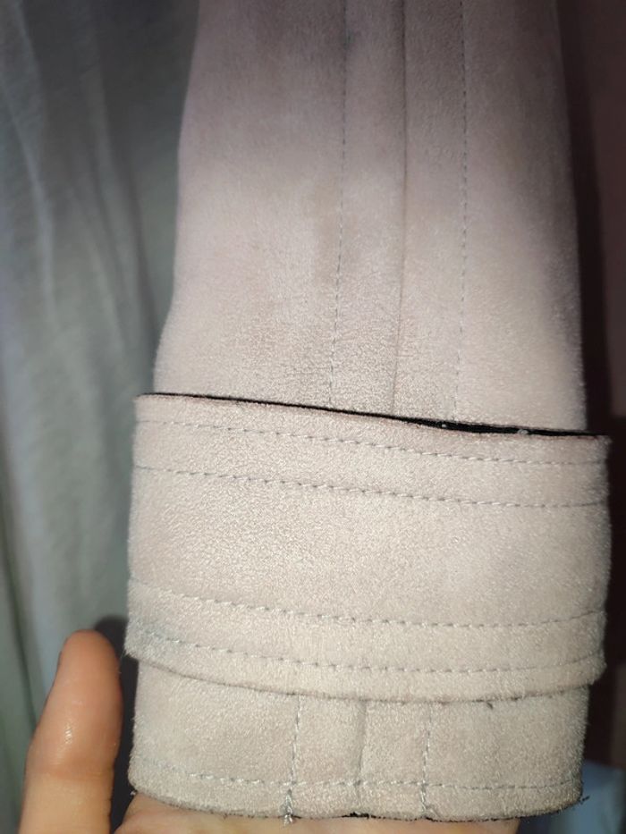 Manteau matière suédine mi long, rose nude clair - photo numéro 3