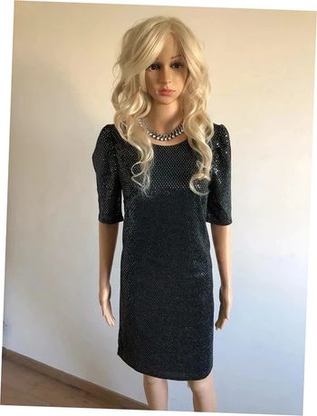 Robe scintillante noie et argentée neuve à manches courtes Bréal taille 38 (valeur 50€)
