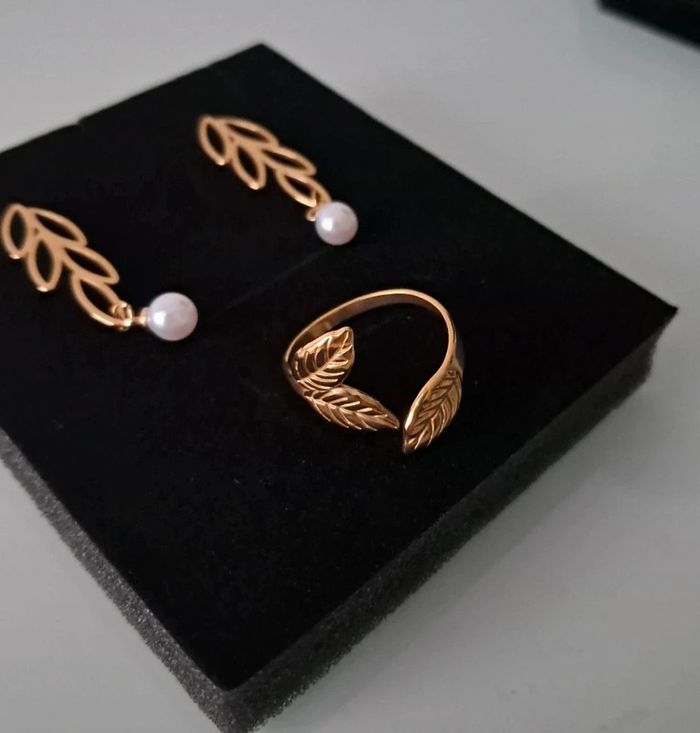 Parure acier inoxydable feuille perle - photo numéro 7