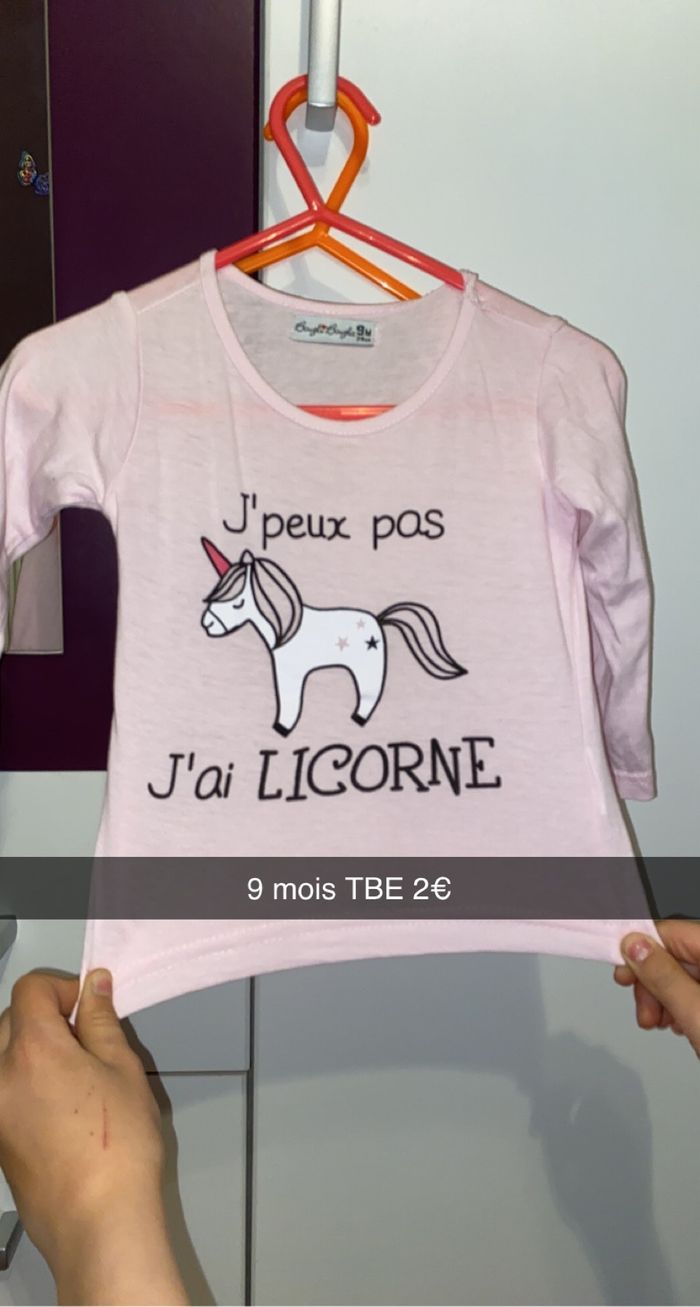 T-shirt manches longues 9 mois licorne