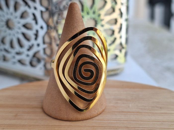 Bague Ouverte Dorée en acier inoxydable, motif evider Bague design ouvert Ajustable - photo numéro 2